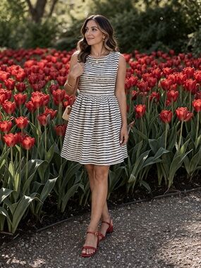 J. Crew Black & White Striped Sleeveless Midi Dress